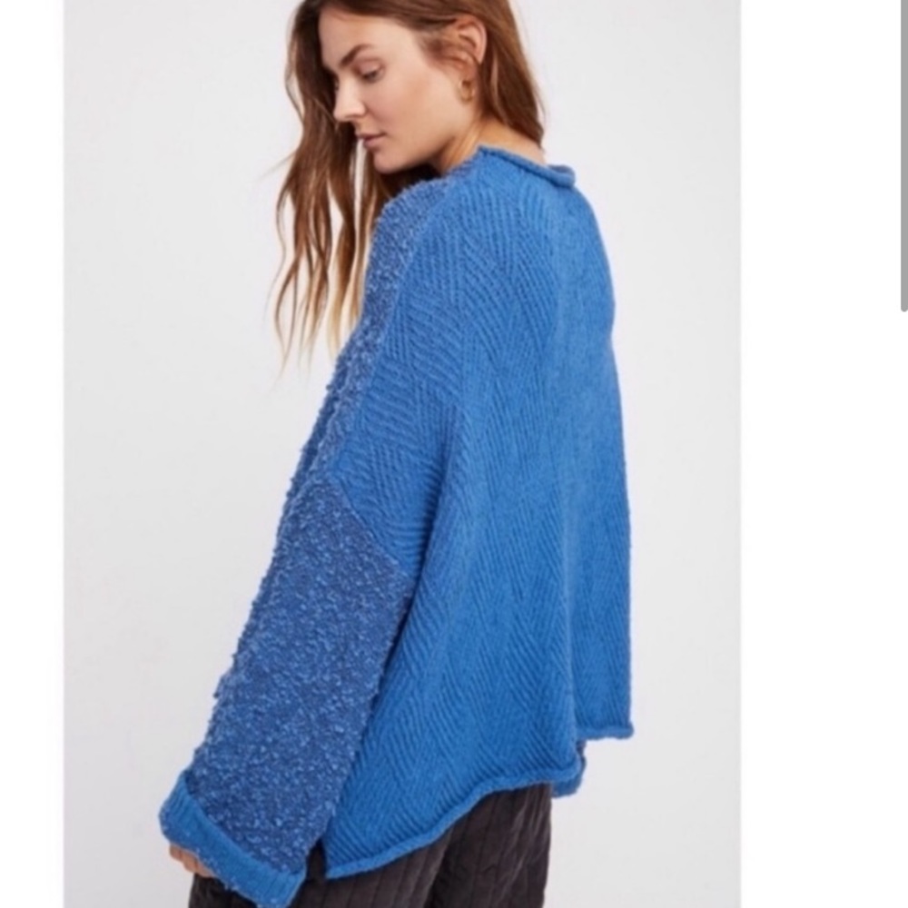 Free People Cuddle Up Sweater Blue Mock Neck